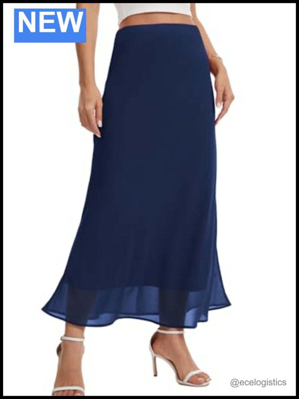 Chiffon Floral Maxi Skirt High Waist A-Line Flowy Midi with Lining